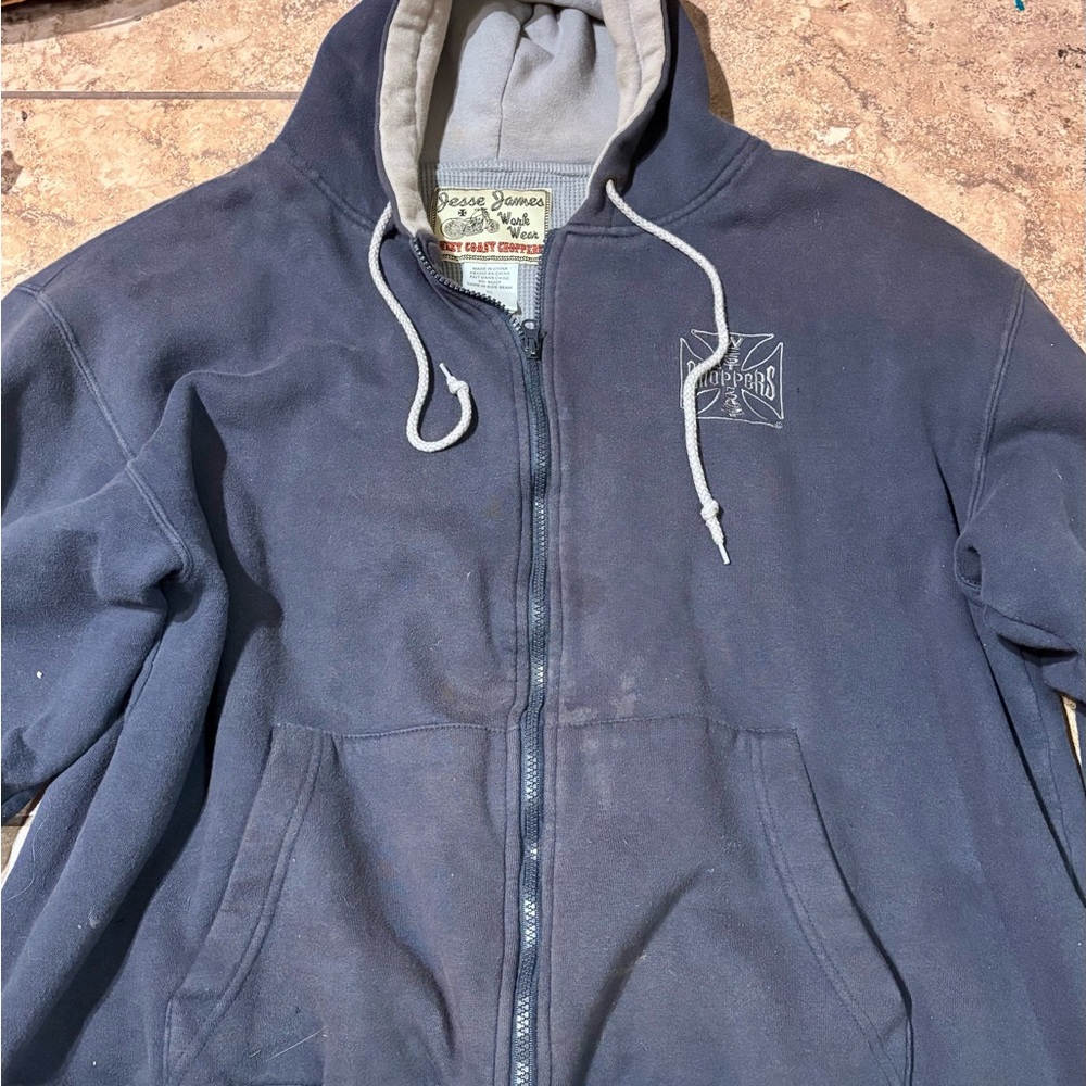 West Coast Choppers Hoodie Jesse James Work Wear Zip-Up XL Black Biker Gothic